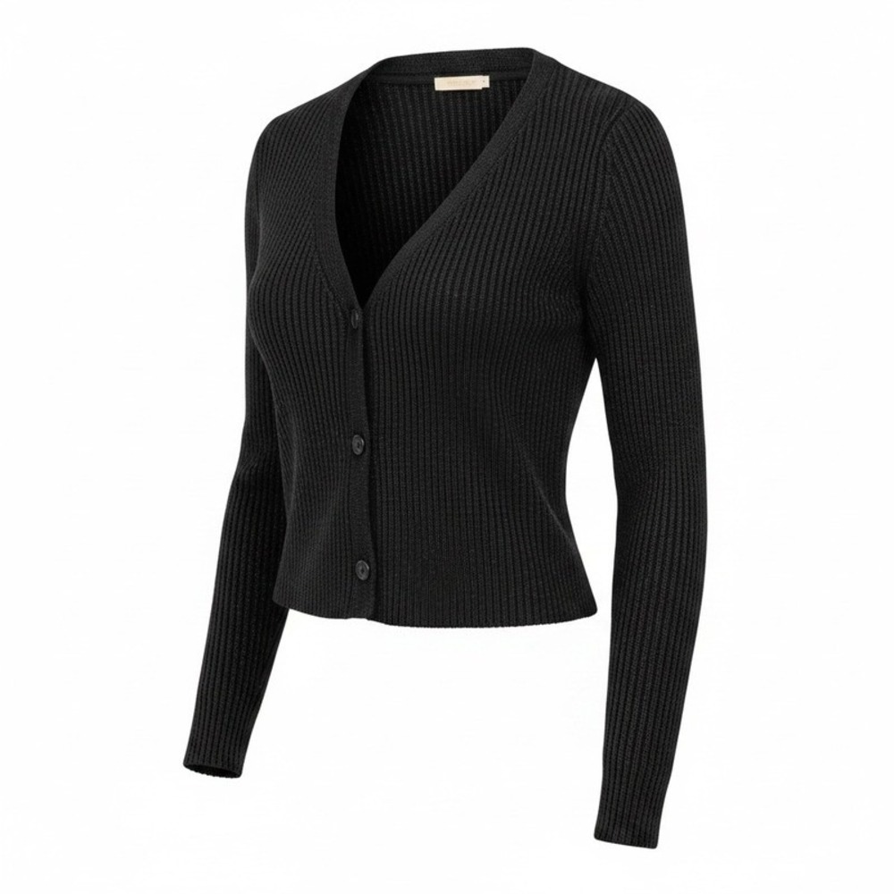 Free People Black Ribbed Cropped Cardigan Women S Fitted V Neck Y2K Minimalist